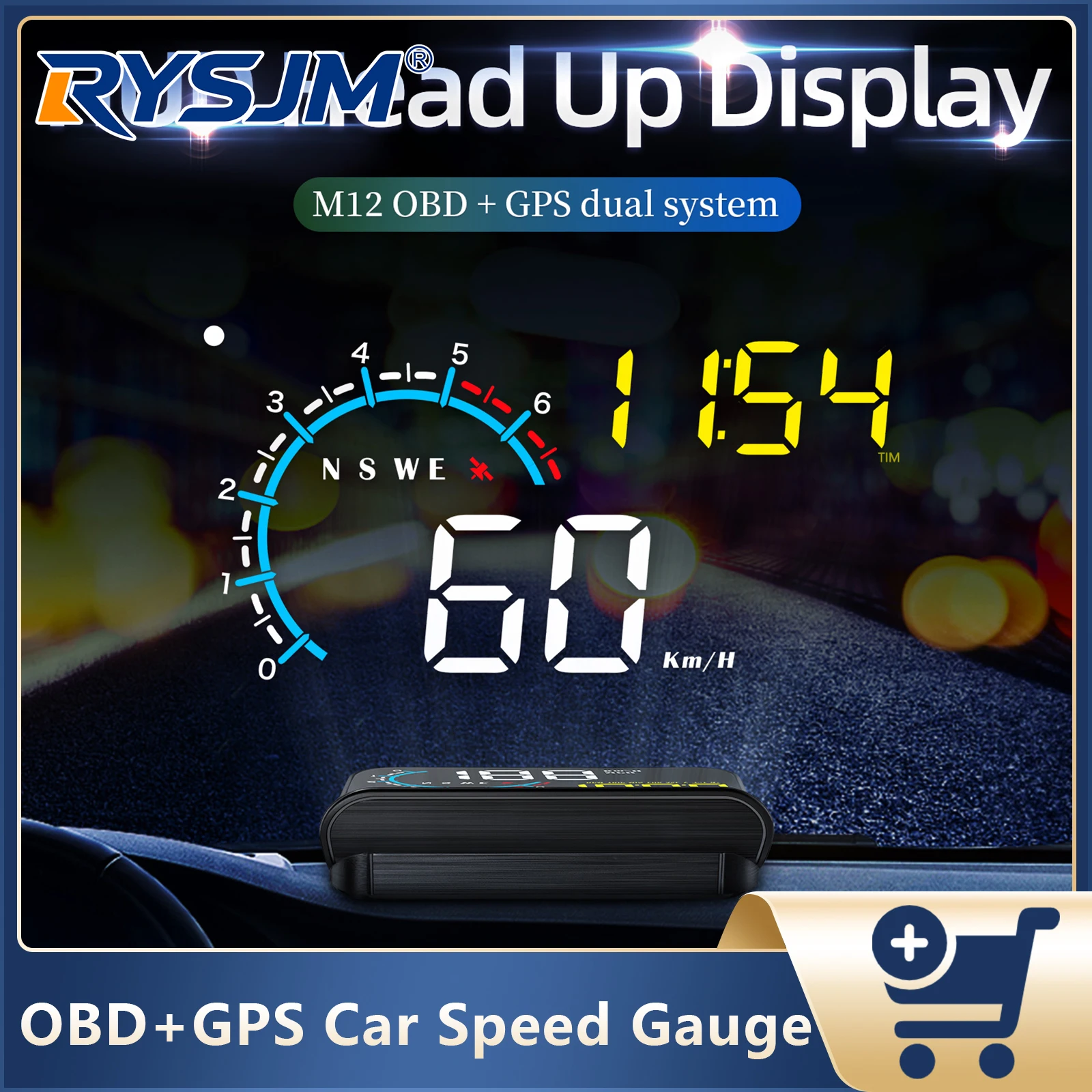 Car OBD+GPS Speed Gauge Head Up Display Car Windshield Projector Compass Water Temp RPM Fuel Level Meter On-board Computer