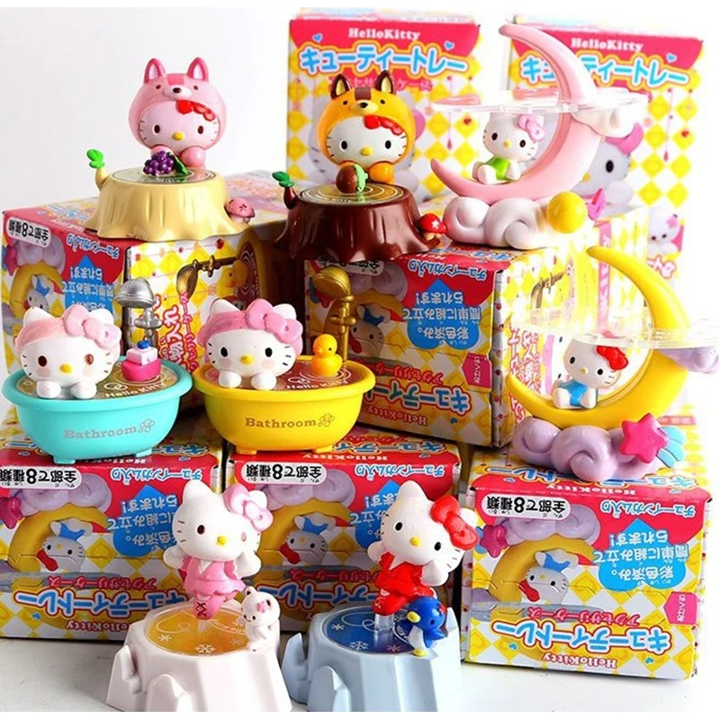 

Original Cute Sanrio Hello Kitty Action Figure Kawaii Kuromi Cinnamoroll Bathroom Moon Mystery Box Figurine Anime Decor Toys