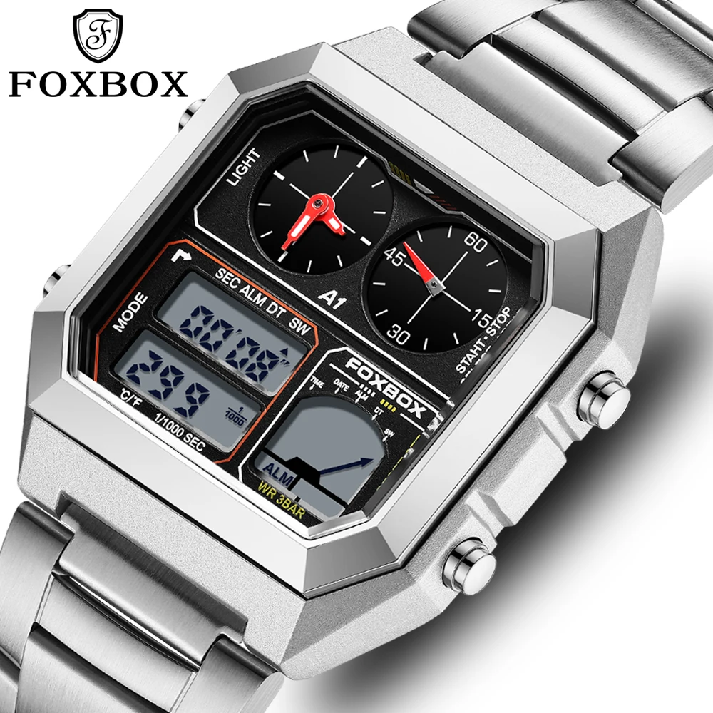 2024 LIGE LED Men\'s Watch Luxury Man Steel Luminous Date Wristwatch Waterproof Watches Sports Square Men Casual New Quartz Clock