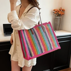 LEFTSIDE Stripe Big Straw Tote Bags for Women 2024 Y2k Fashion Summer Shoulder Bags Handbags and Purses Weave Beach Bag