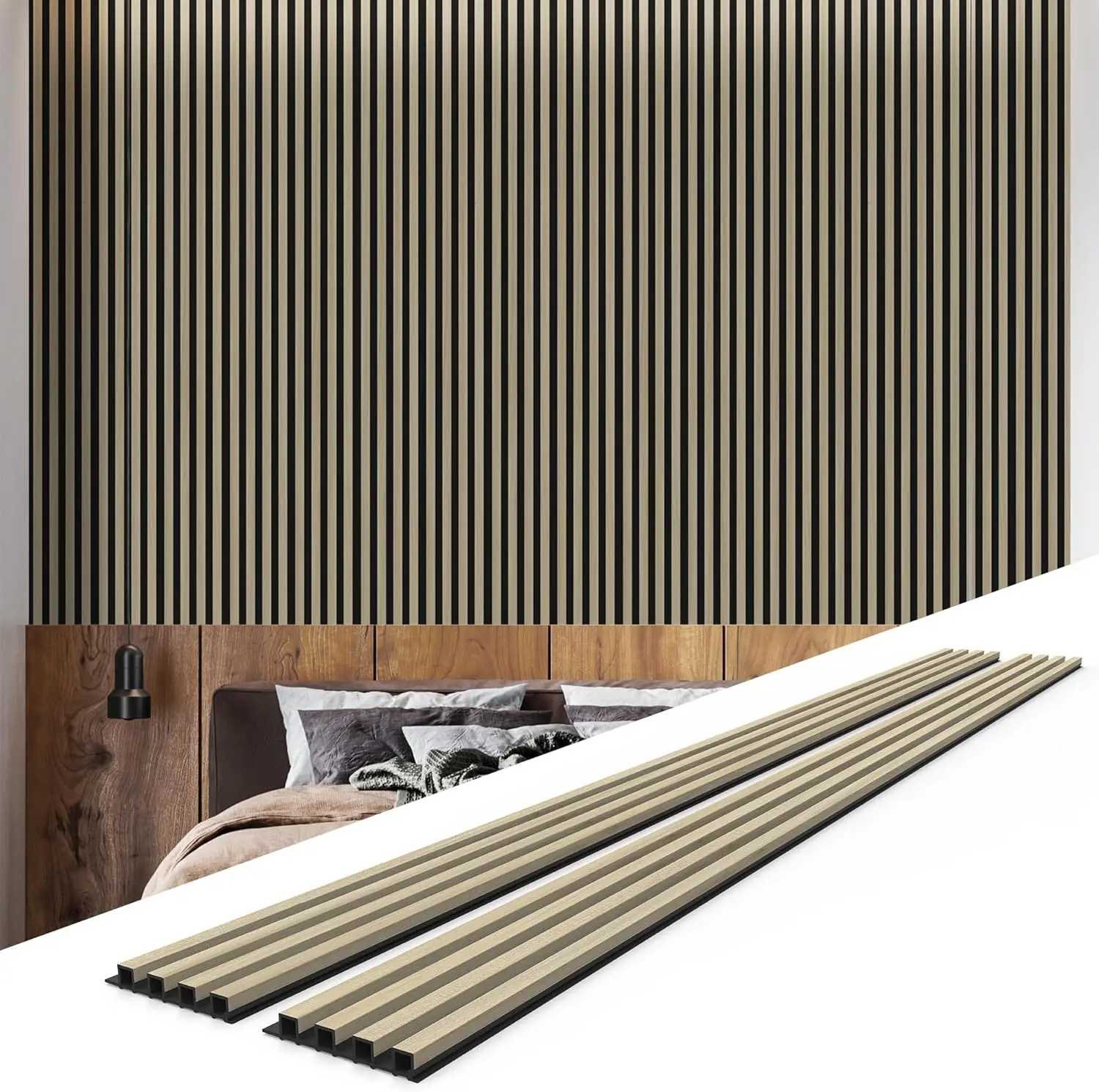 

6-Piece WPC Acoustic Slat Wall Panel for Modern Interior Decor, 94.5” x 6.5” 3D Wood Slat Wall Paneling 25.6 Sq.Ft