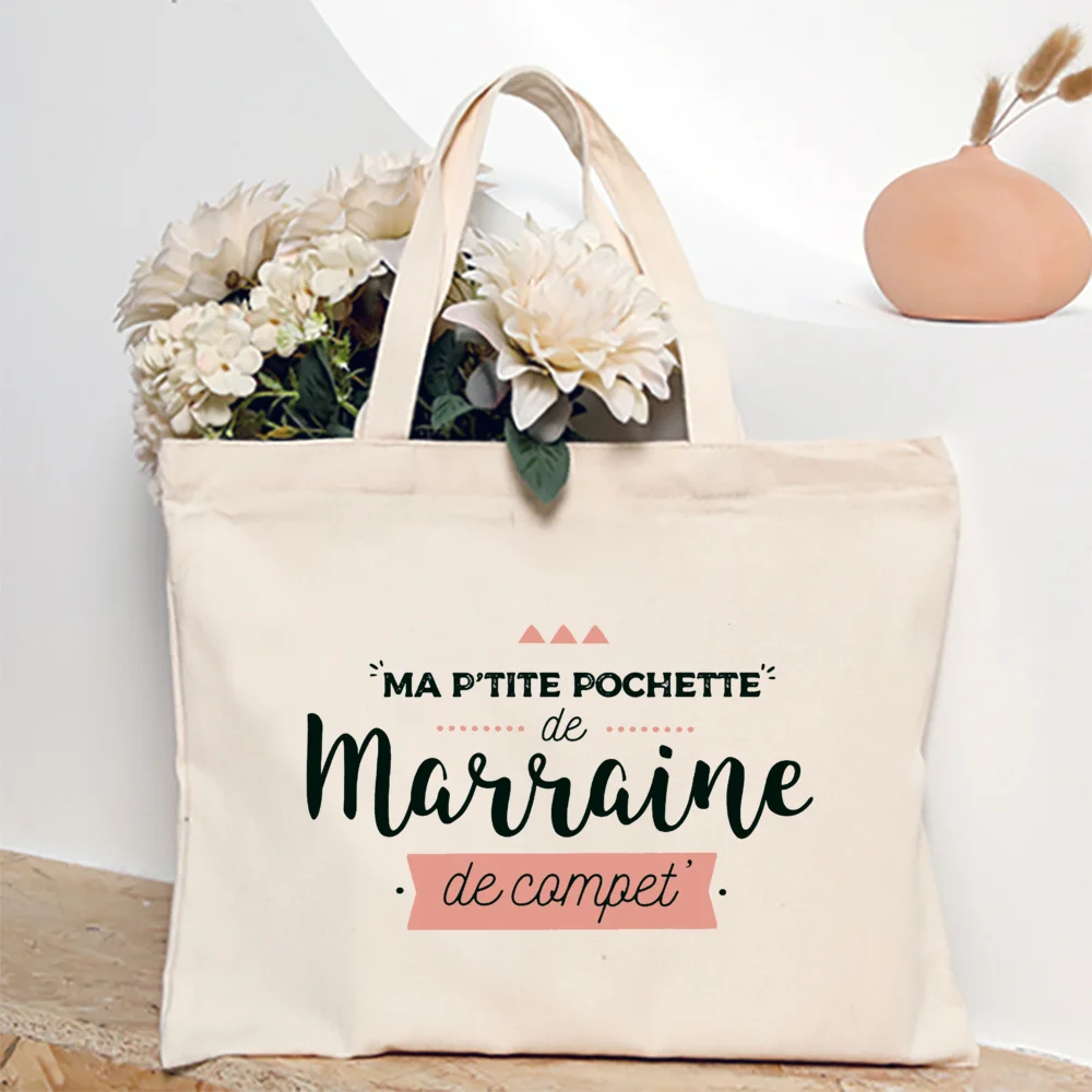 Sac fourre-tout imprimé français pour femme, meilleure marraine, sacs à provisions en toile, sac initié féminin, sac à main de voyage, meilleur cadeau pour Marraine