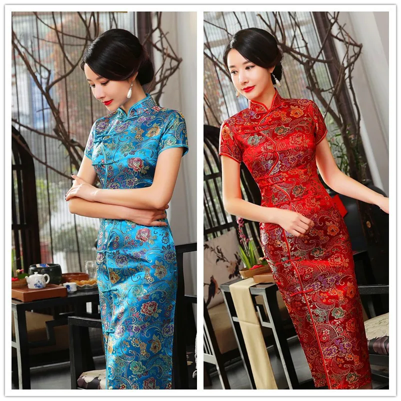 

Plus Size Autumn Winter New Slim Fit Cheongsam Chinese Traditional Performance Dress Long Qipao Wedding Party Hanfu CH-009