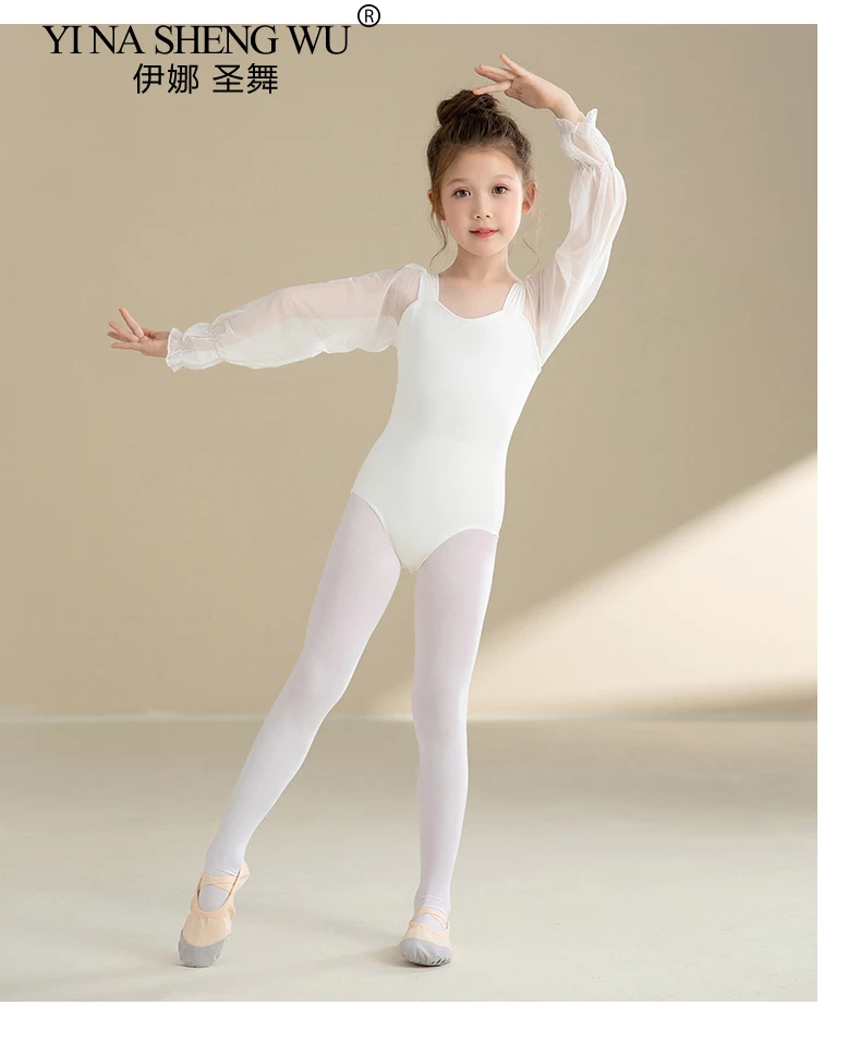 ربيع لطيف الطفل طفل الباليه طويلة الأكمام يوتار Dancewear شبكة كم الأبيض رياضة الرقص ارتداءها القمم الفتيات راقصة ازياء #6