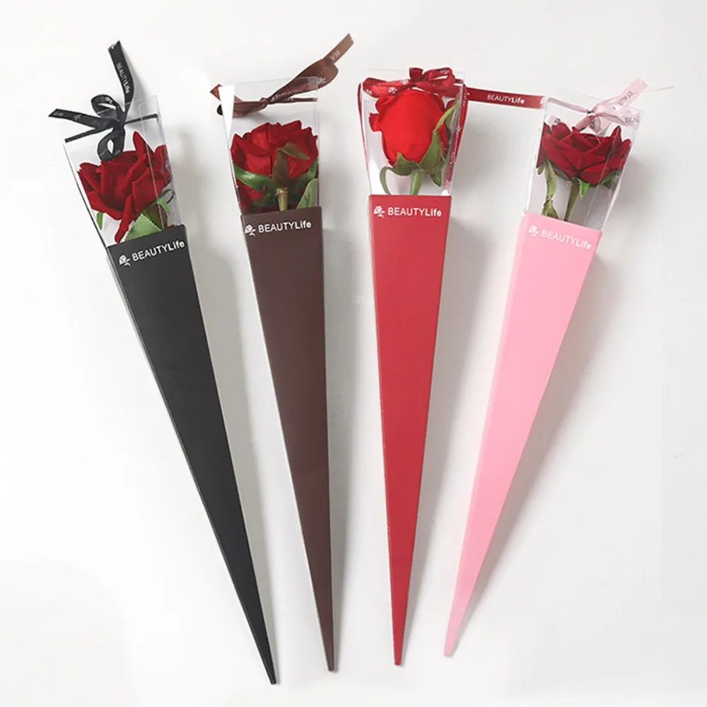 10 Stück Valentinstag Blumenbox mit Klarsichtfenster Einzelne Rose PVC-Fenster Display Blumenkunstbox Transparente Farbe