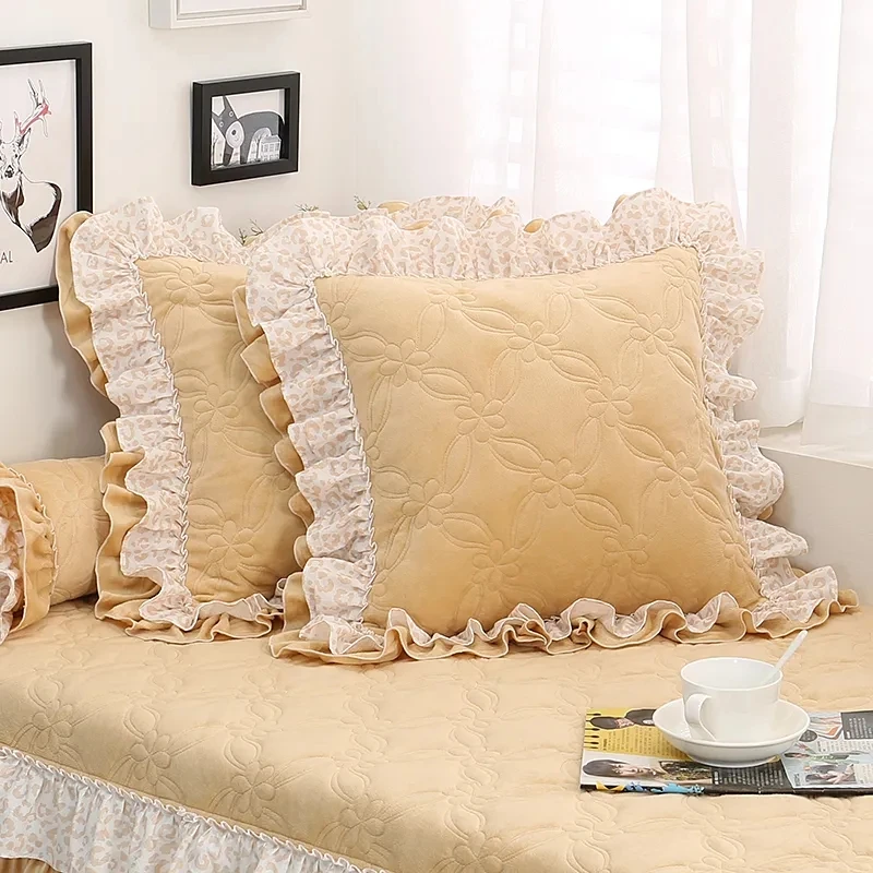 romantic style wheat yellow color pillow square/heart shaped cushion frill edge pillow candy backrest