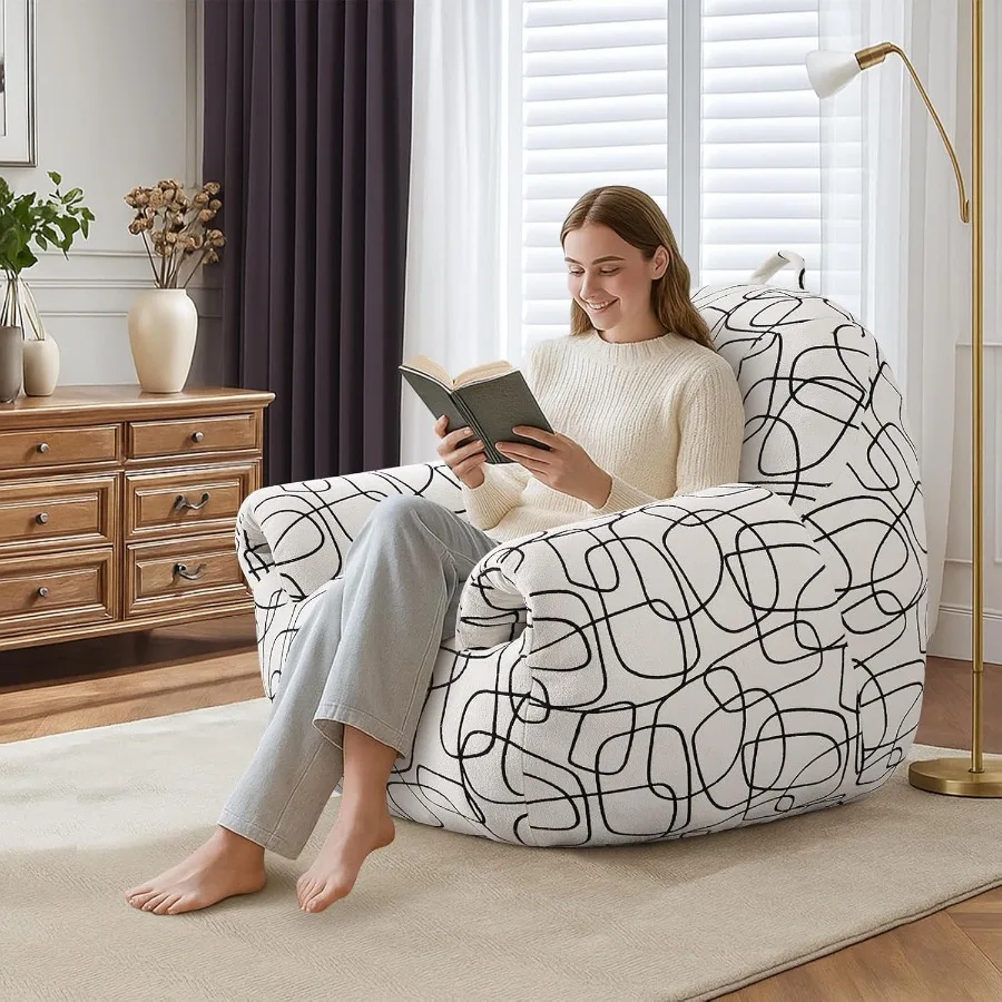 كراسي بين باج للبالغين مع مساند للذراعين ووسادة إسفنجية عالية الكثافة كرسي مريح لغرفة المعيشة وغرفة القراءة