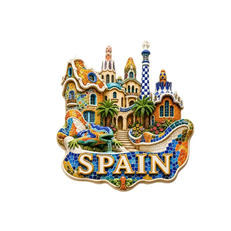 Barcelona Gaudi Mosaic Fridge Magnet - Artistic 3D Spanish Souvenir Unique Architectural Gift for Travel & Colorful Decor view 5