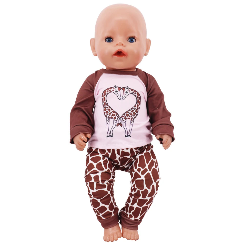 Kawaii Animal Print Pajamas 43cm Baby Reborn Doll Clothes 18inch Girl American Outfits Long Sleeved+Pants,Our Gneration Baby Toy