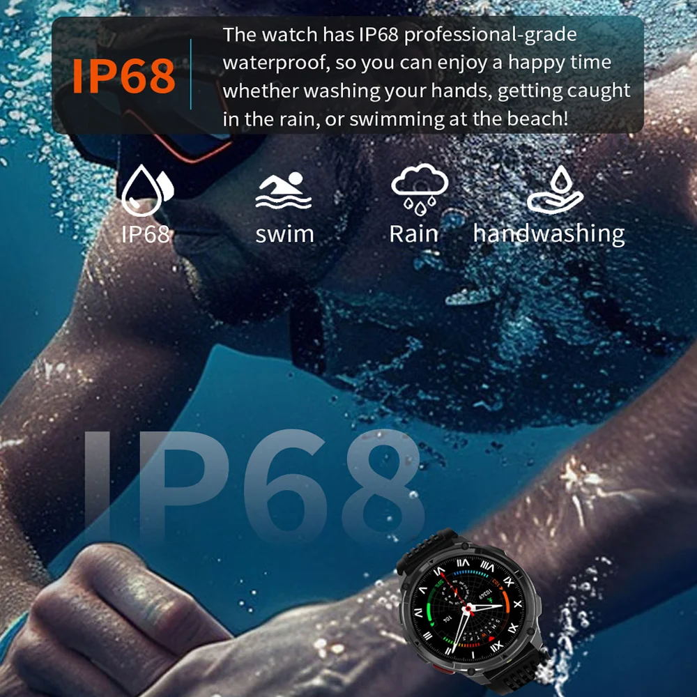 1100mAh بطارية Smartwatch 1.7 بوصة مصباح ليد جيب BT دعوة في الهواء الطلق ساعة ذكية الرجال النساء الرياضة البوصلة مراقبة الصحة مقاوم للماء