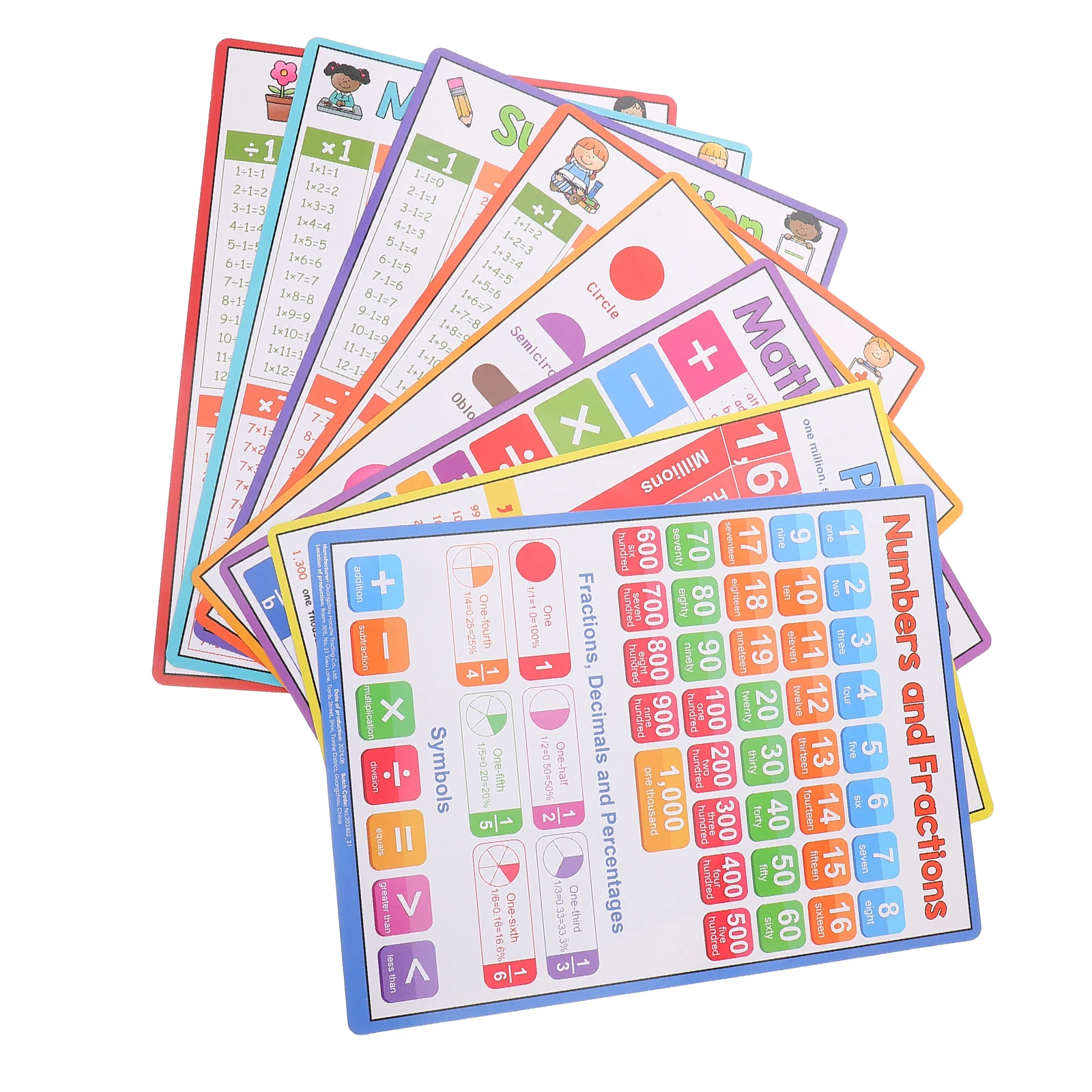 Ensemble d'affiches d'apprentissage A4, 8 pièces, graphiques de Division d'addition, soustraction, Multiplication, outils mathématiques éducatifs, usage domestique et scolaire