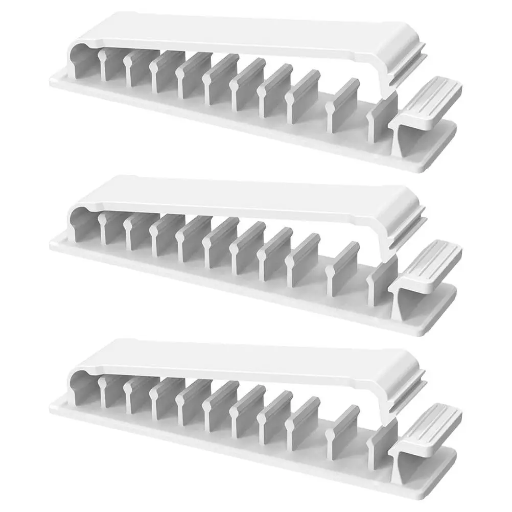 Adhesive Cable Organizer Cord Holder 3 Piece Desktop Wire Management Clips Press Open 2 Large 8 Small Slots