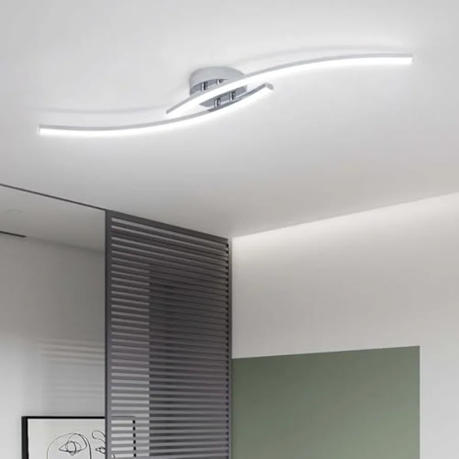 31.4Inch Modern LED Ceiling Light 22W Chrome Linear Ceiling Light Fixture 6000K Aluminum Long Flush Mount Ceiling Lights Fixtur