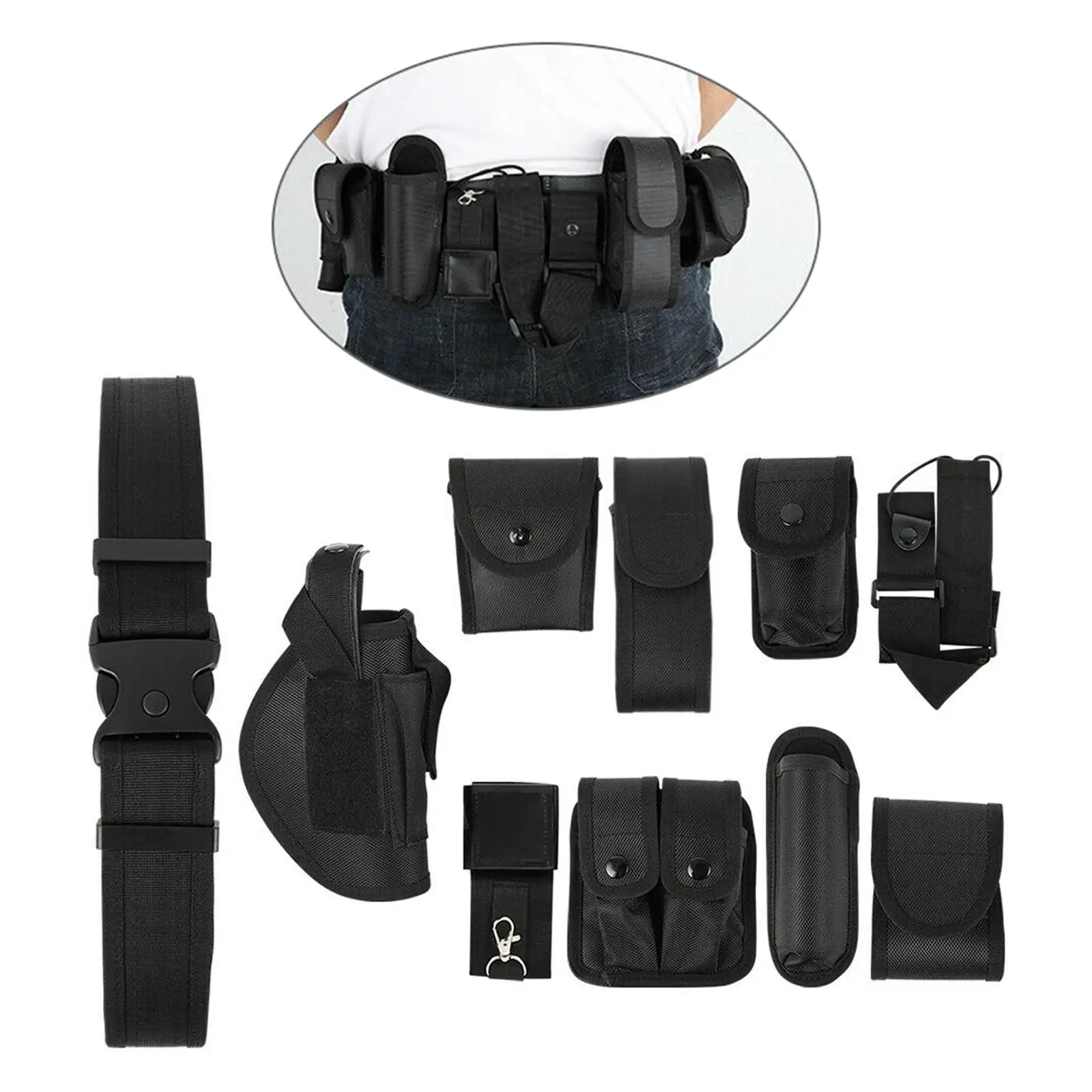 حزام حزام متعدد الوظائف للرجال 10 في 1 مع مجموعة أكياس باللون الأسود #2