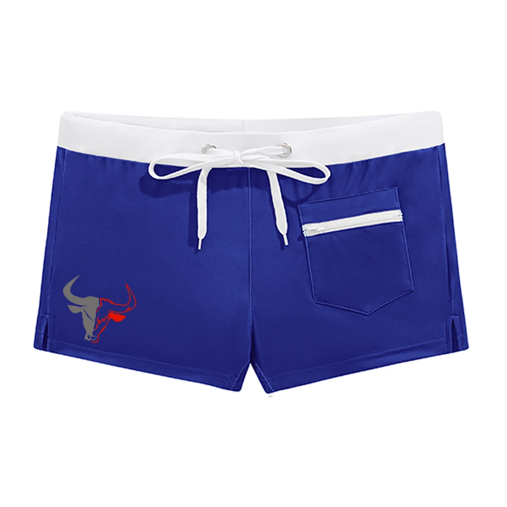 Men's Unique Bull Head Print Quick Drying Swim Trunks Summer Casual Beach Shorts For Swimming And Surfing With Mesh Lining