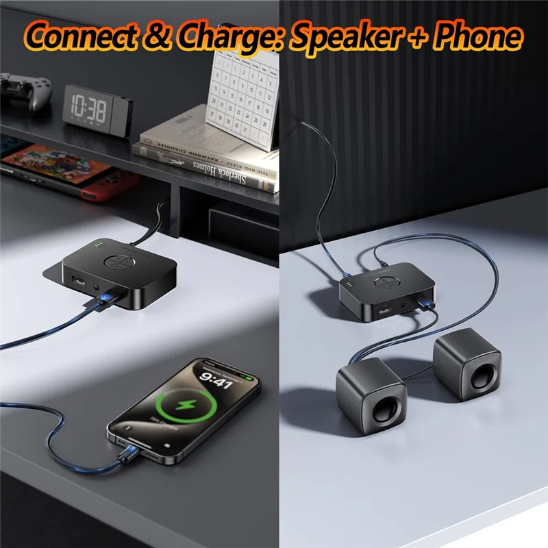 APPLIA-Bluetooth 5.4 Receiver For Home Stereo Bluetooth Adapter For Stereo Receiver Low Latency, HD Audio, USB/AUX/RCA