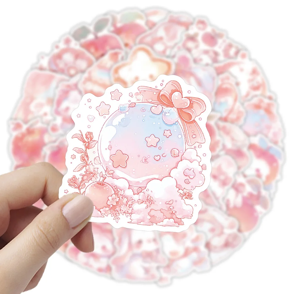 10/54PCS Kawaii Rabbit Cartoon Stickers Peach Style Animal Graffiti Fridge Luggage Laptop Guitar Car Bike Decal Pink Gift Toy