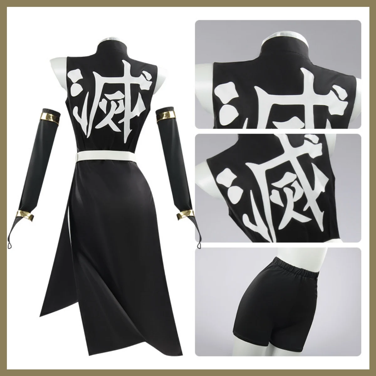 أنيمي Uzui Tengen تأثيري حلي شعر مستعار فريق موحد شق أسود بلا أكمام فستان الكبار امرأة مثير كرنفال بدلة تنكرية