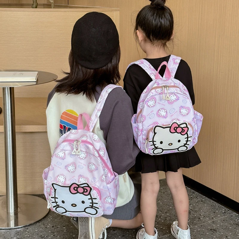 Sanrio Kids Schoolbag Backpack Hello Kitty Kuromi Cinnamoroll Printed Oxford Cloth Kindergarten Girl Backpack School Storage Bag