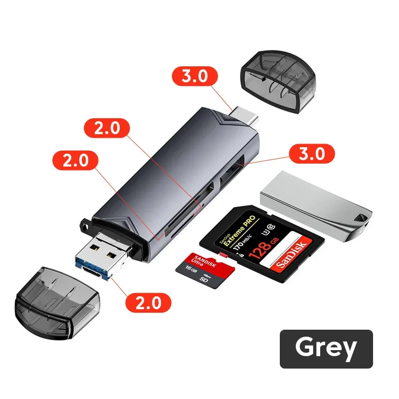 6 في 1 متعددة الوظائف USB 3.0 قارئ بطاقات SD نوع C مايكرو sd TF محرك فلاش محول نقل عالي السرعة قراءة بطاقة متعددة الوظائف