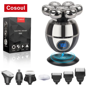 เครื่องโกนหนวดสำหรับผู้ชายเครื่องโกนหนวดไฟฟ้า 5 in 1 หัวโกนผม Clipper สำหรับชายหัวล้านเคราที่กันจอนเครื่องโกนหนวดหัวล้านมีดโกน 7 หัว