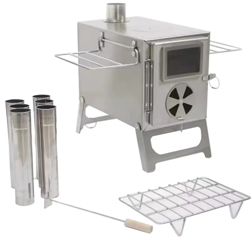 

【Popular】QX Portable Camping Tent Heater Outdoor Folding Wood Burning Tent Stove With Chimney Pipes