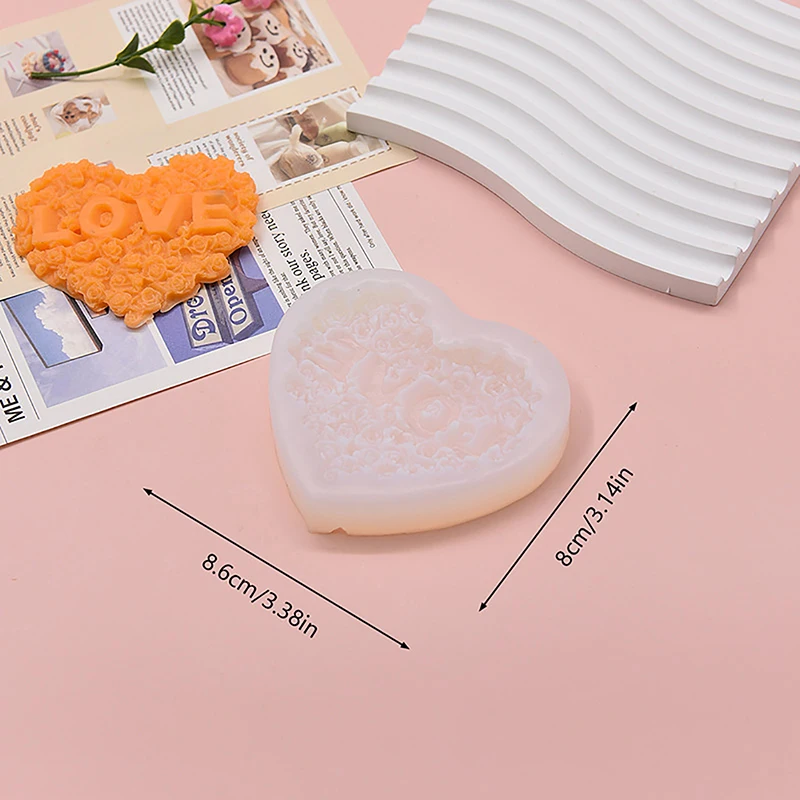 Rose Heart Shape Silicone Mold, DIY Love Flower Candle, Plaster Making Tool, Chocolate Ice Mould Decor, Presentes do Dia dos Namorados, 1Pc