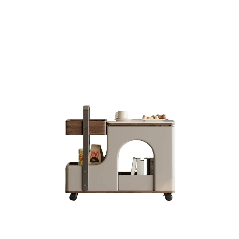 

Light luxury microcrystalline lifting side table, artistic living room movable small coffee table trolley