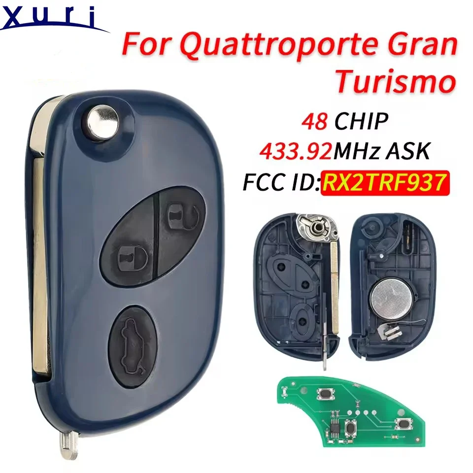 

Xuri 433MHz ASK ID48 Chip FCCID RX2TRF937 Smart Car Remote Key Fob for Maserati GranTurismo Quattroporte GranCab 2005-2017