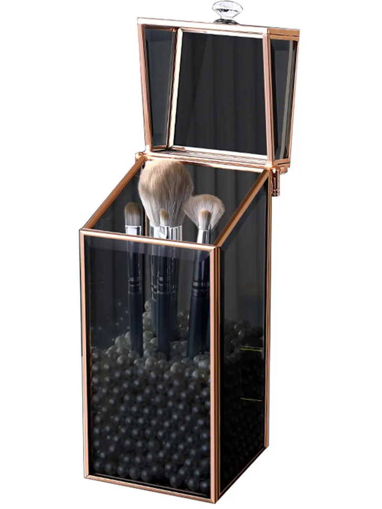 High-end makeup brush storage bucket, table top dustproof, eyeshadow with lid, high-quality dresser