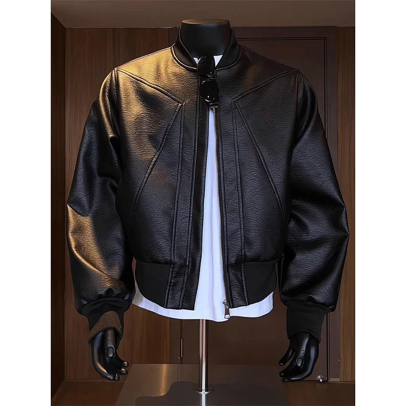 

Black Motorcycle Suit PU Leather Jacket All Match Men's Autumn American Jacket Shoulder Baseball Suit Fashion Casual Top