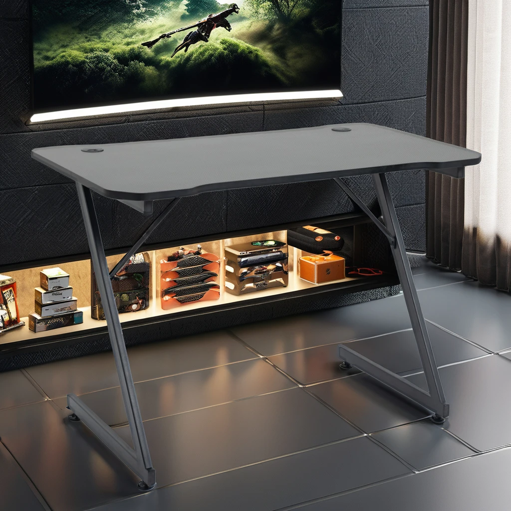2026 Best Price L-Shape Wood and Metal Computer Table Customizable Black Gaming Desk with LED & Extendable Features for Home Use