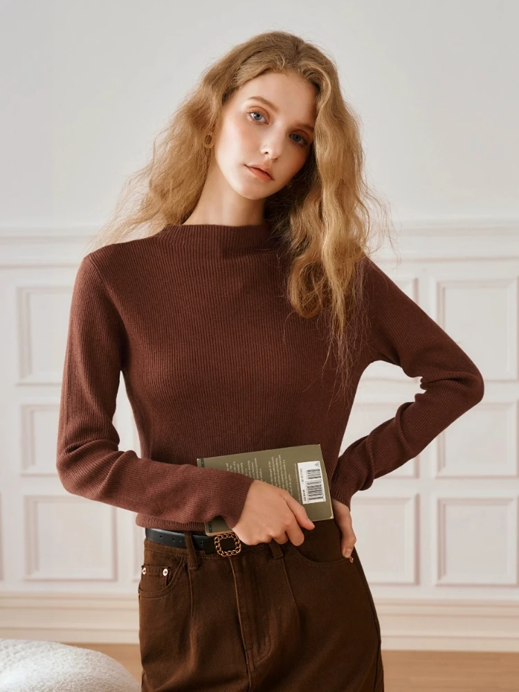 

OLrain Women's Pullover Sweaters Solid Mock Neck Long Sleeve Sweater 2025 Autumn New in Knitting Female Clothing M56QZ86530