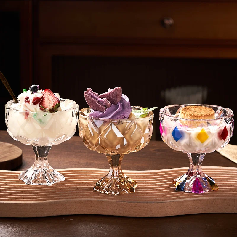 

Diamond Shaped Creative Short Footed Ice Cream Cup, Ice Cream Cup, Home High-value Dessert Cup Gift Painted Glass Cup