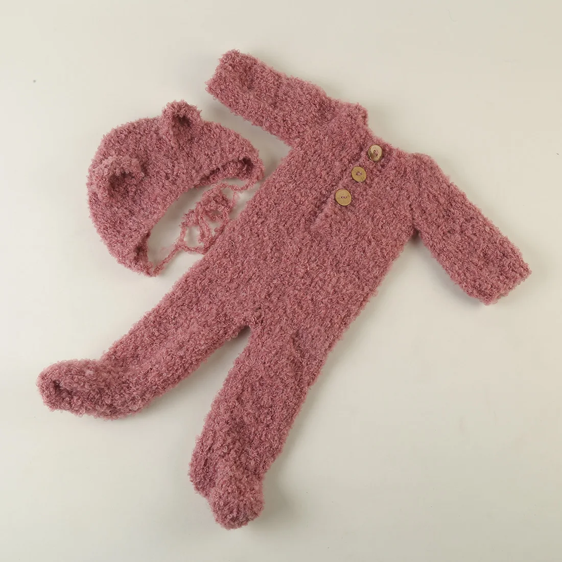 Conjunto de roupas de malha para bebês meninos, gorro e macacão de urso de pelúcia, adereços para fotografia de recém-nascidos, roupa para sessão de fotos