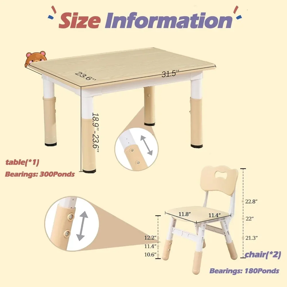 Kindertafel En 2 Stoelenset, Peutertafel En Stoelset In Hoogte Verstelbaar, Multifunctionele Peutertafel Om Te Lezen, Tekenen