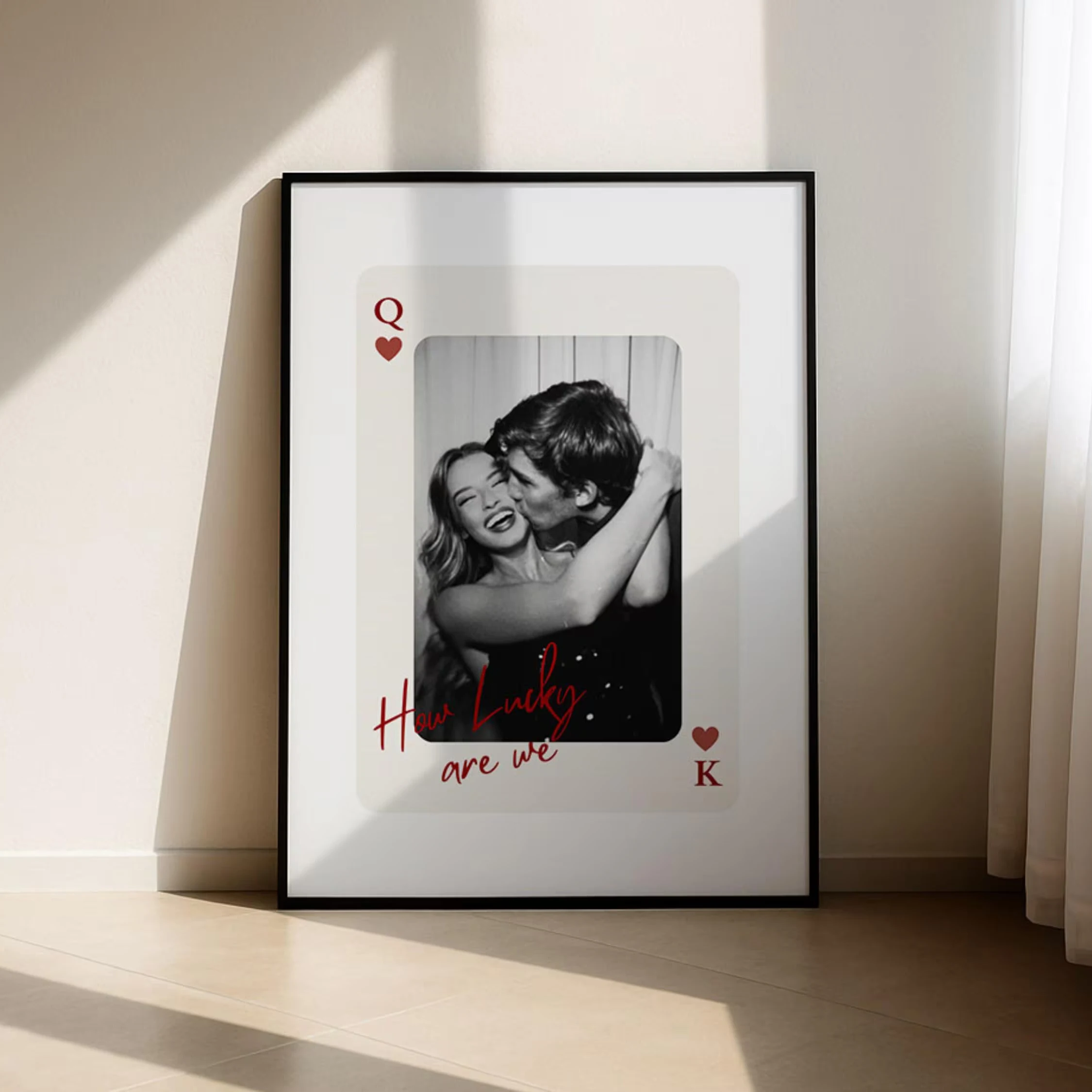 Customized Playing Cards How Lucky Are We Canvas Print Black White Couple Photo Wall Art Poster for Anniversary Home Decor Gifts