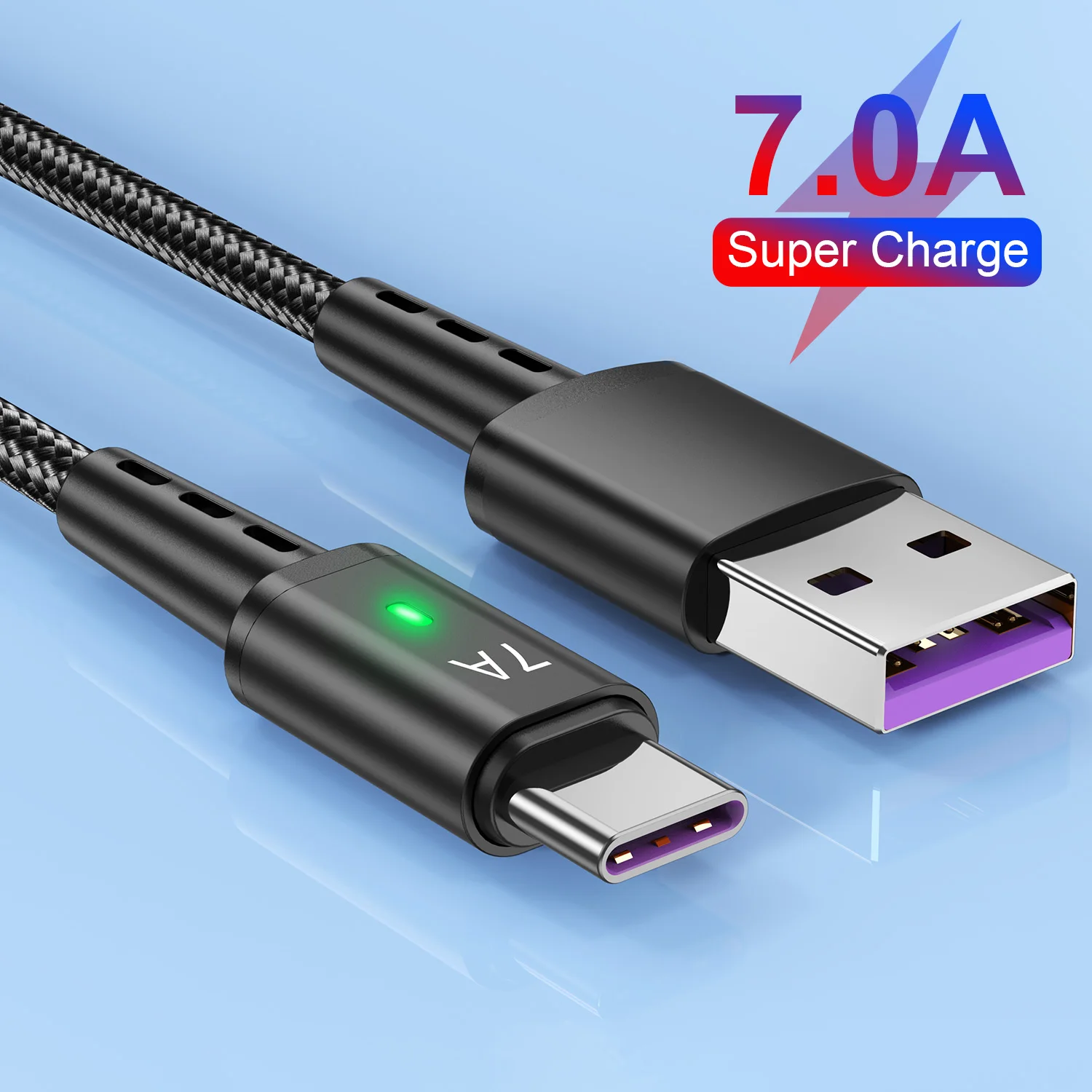 7A Fast Charging USB Type C Cable Durable Braid Data Cord for Xiaomi 14 Pro Redmi 13 Realme GT 6 Oneplus 12 POCO X6 OPPO Huawei