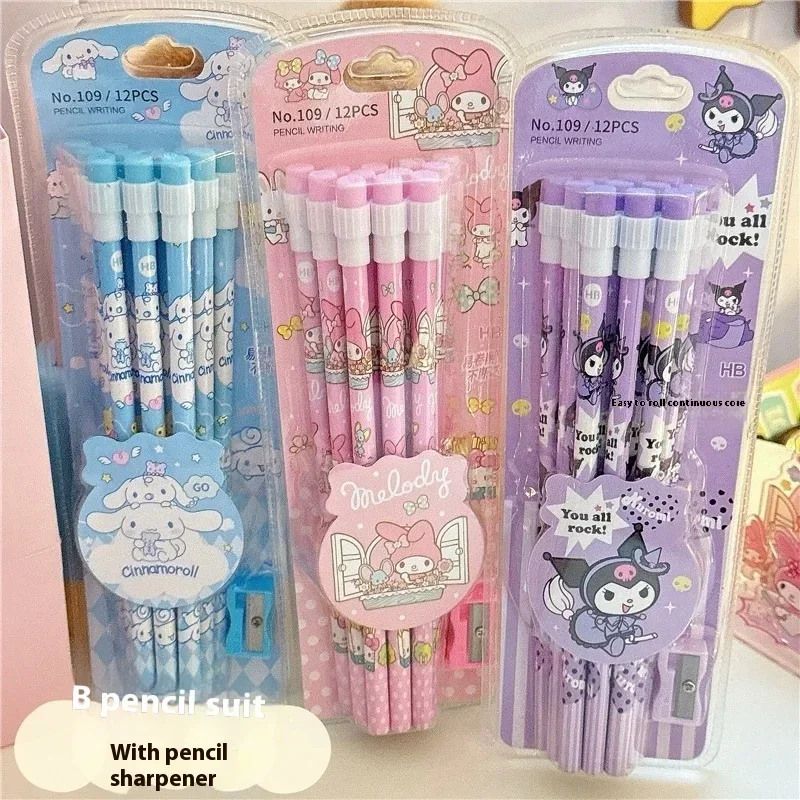 Imagem -03 - Sanrio Kuromi Pencil Roller Papelaria Box Grupo Lápis hb Escrita do Estudante Desenho hb Lápis Canetas de Esboço Presentes 12 Lápis pc