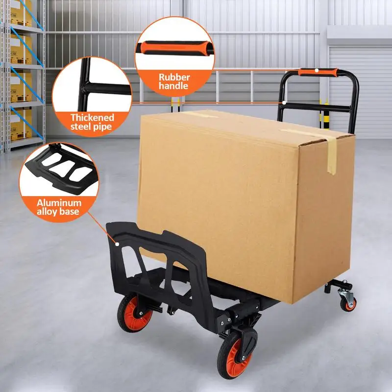 Portable Hand Cart 2-in-1 Hand Moving Truck Heavy Duty Wheeled Grocery Carts For Travel Workplace Warehouse Distribution