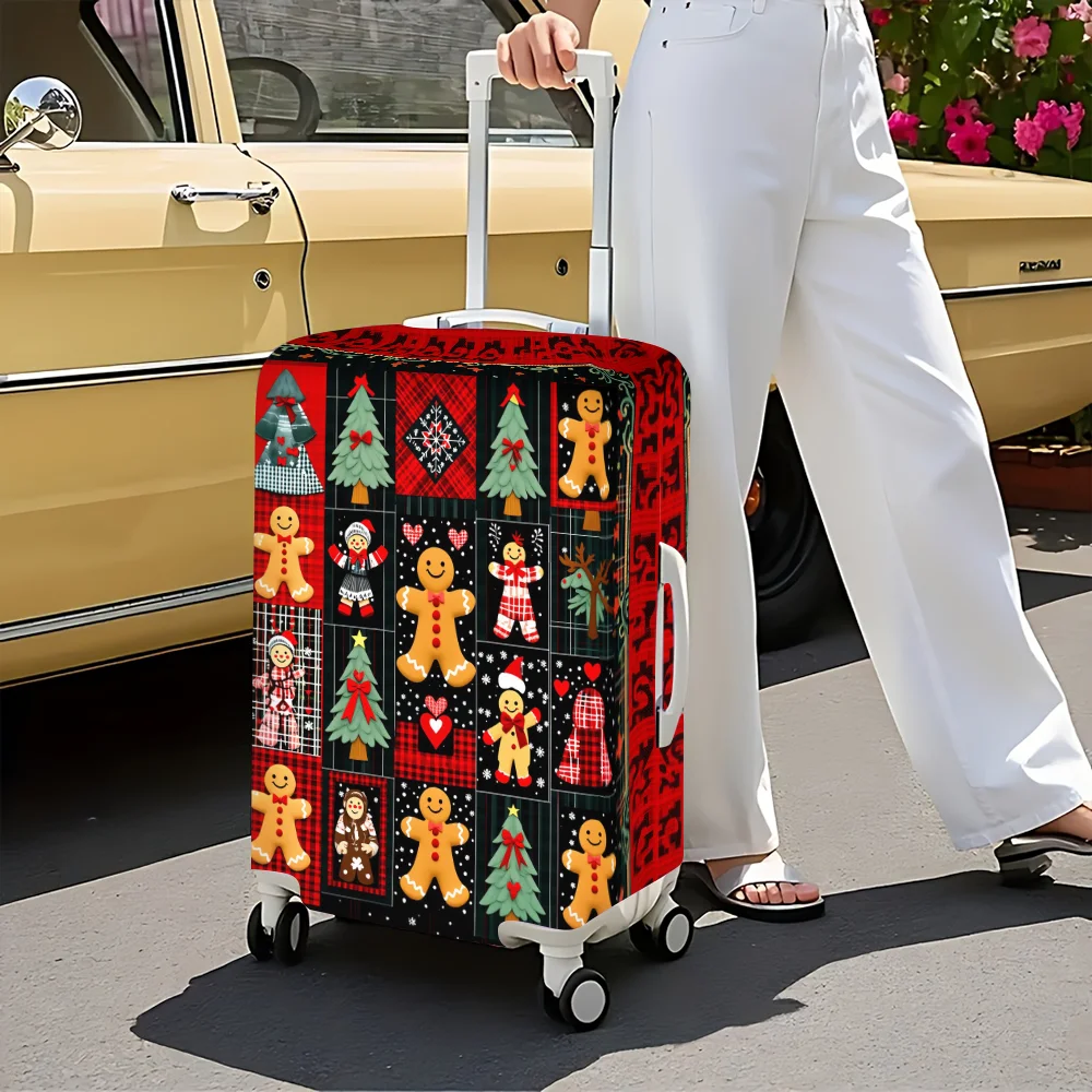 1PC Christmas Gingerbread Man Patchwork Print Luggage Cover for luggage sizes 18-32 inches; dust and elastic travel accessories
