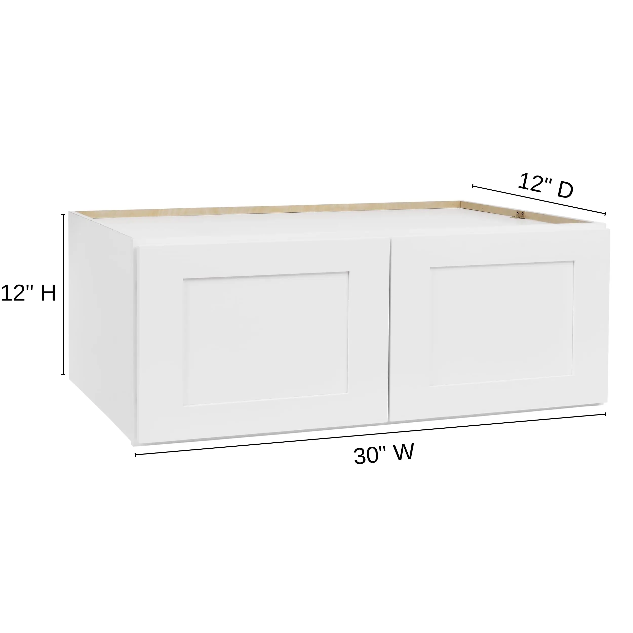 White Shaker Wall Cabinet - Ready to Assemble, Perfect for Kitchen, Laundry, and Bathroom Storage - 30”W x 12”H x 12”D
