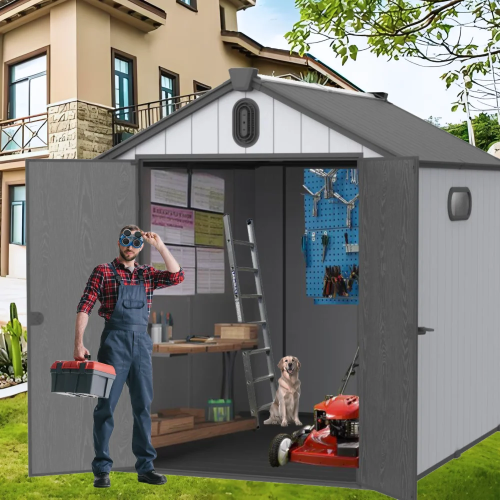 

6X8ft Resin Plastic Storage Shed Big Spire Tool Storage for Backyard Garden Sleek Modern 73.62x94.49x87.01 inches Ample Space