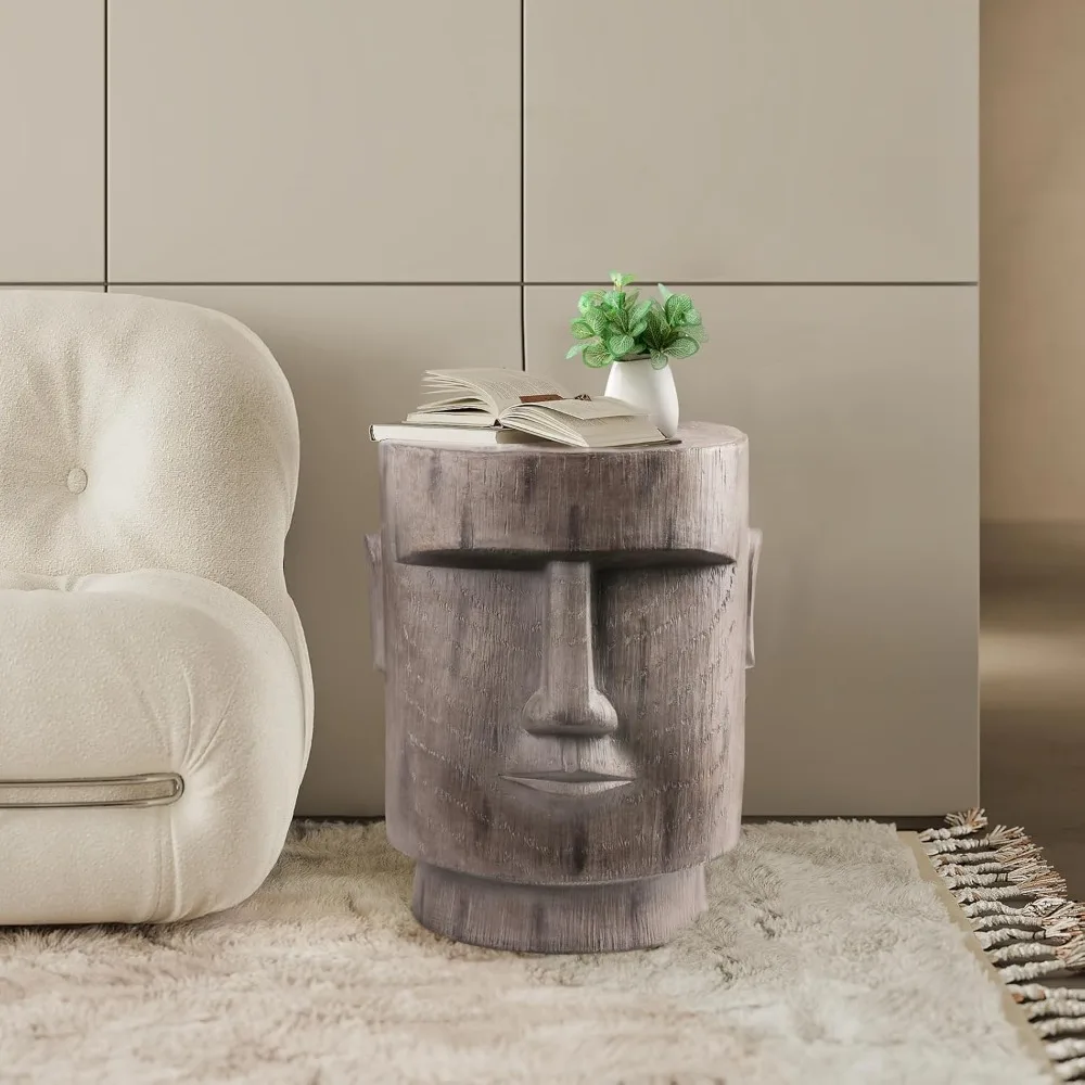 Outdoor Side Table Easter Island AHU Akivi Moai Statue Pedestal End Table Stool for Home Patio Deck Sunroom Garden Balcony Yard