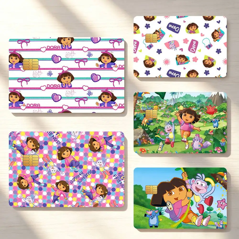 Cartoon D-Dora the E-Explorer Credit Card Sticker Waterproof Anti-Scratch 4PCS Bank Debit Traffic Cover Decoration