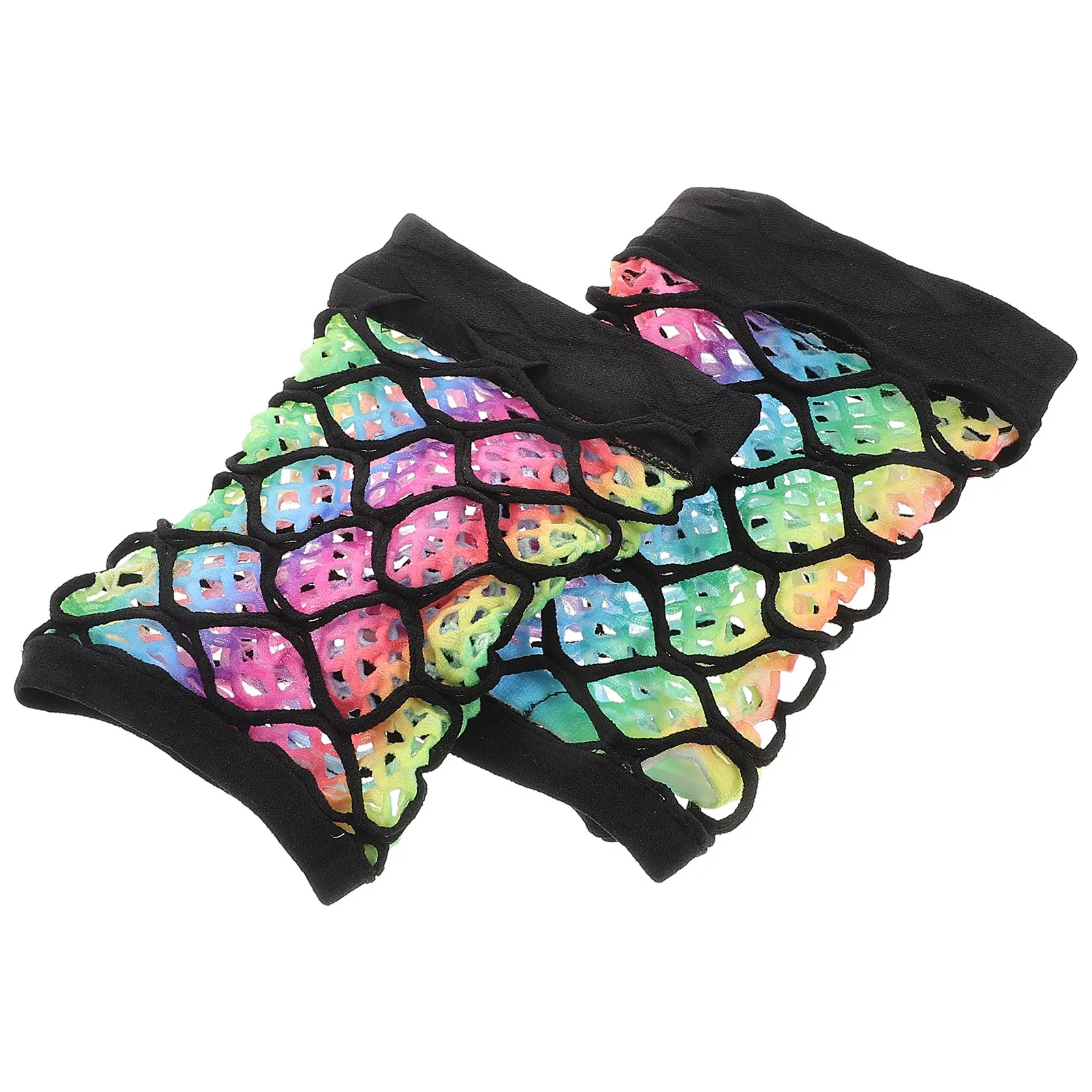

1 Pair Colorful Double Layer Fishnet Fingerless Gloves for Women Neon Party Wedding Punk Cosplay Costume Accessory Mesh Arm
