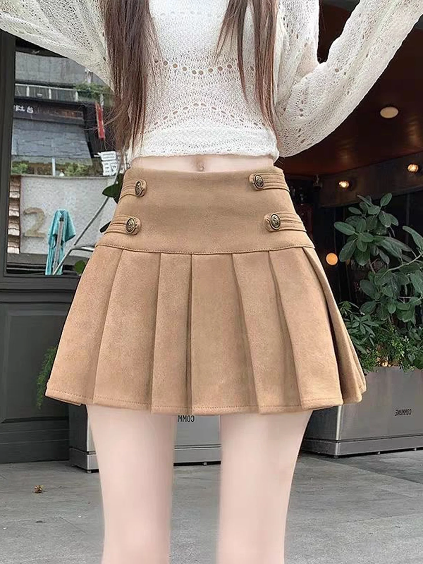 Elegant High Waist Plaid Leather  Skirt Women's Autumn New Style A-Line Bodycon Half-length Skirt College Style Commute