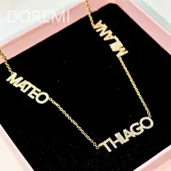 DOREMI Women Custom Elegant 6mm Pave Crystal Letter Multi Names Necklace Personalized Gift Jewelry