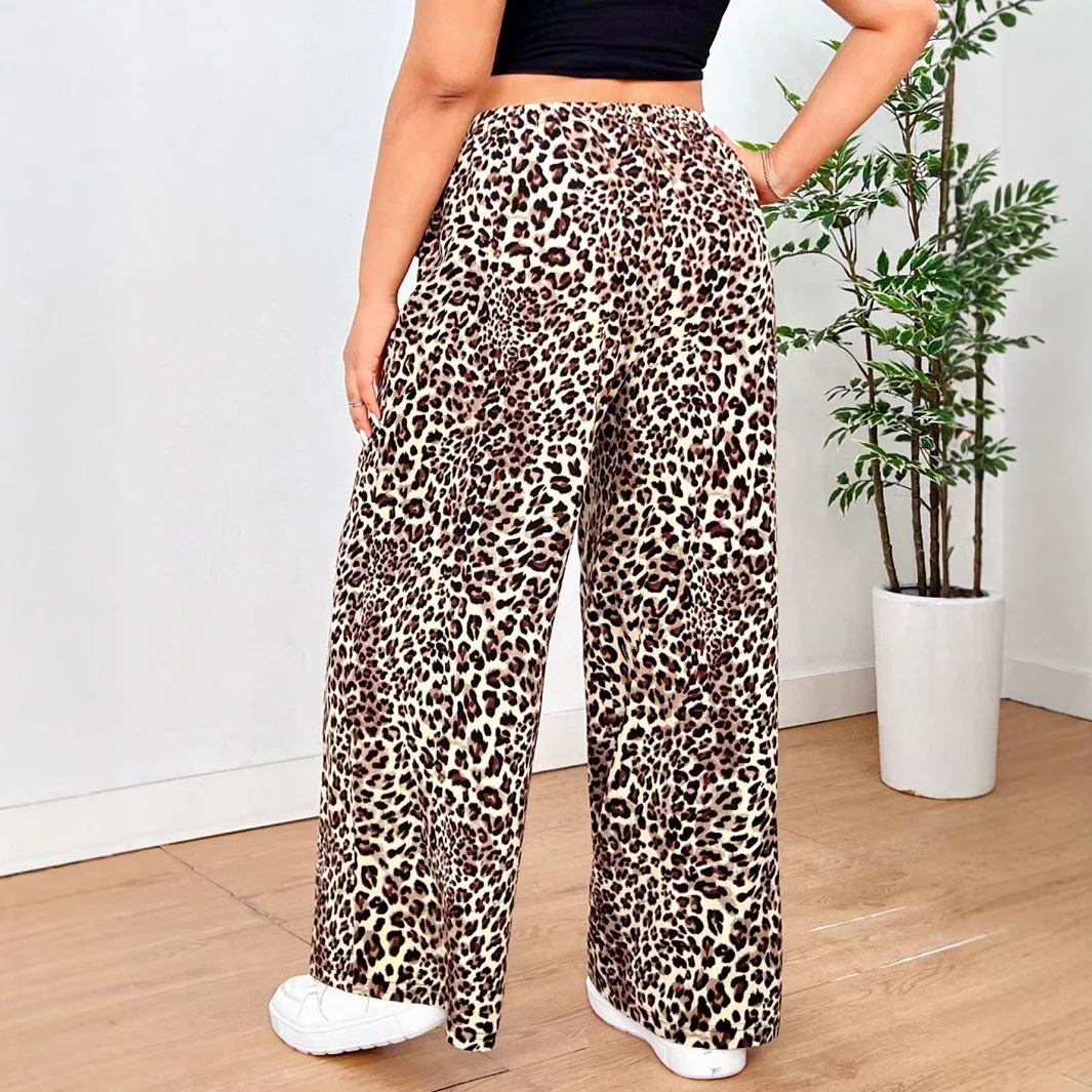 New European and American Autumn and Winter Leopard Print Straight Casual Print Women's Loose Casual Leopard Print Trousers