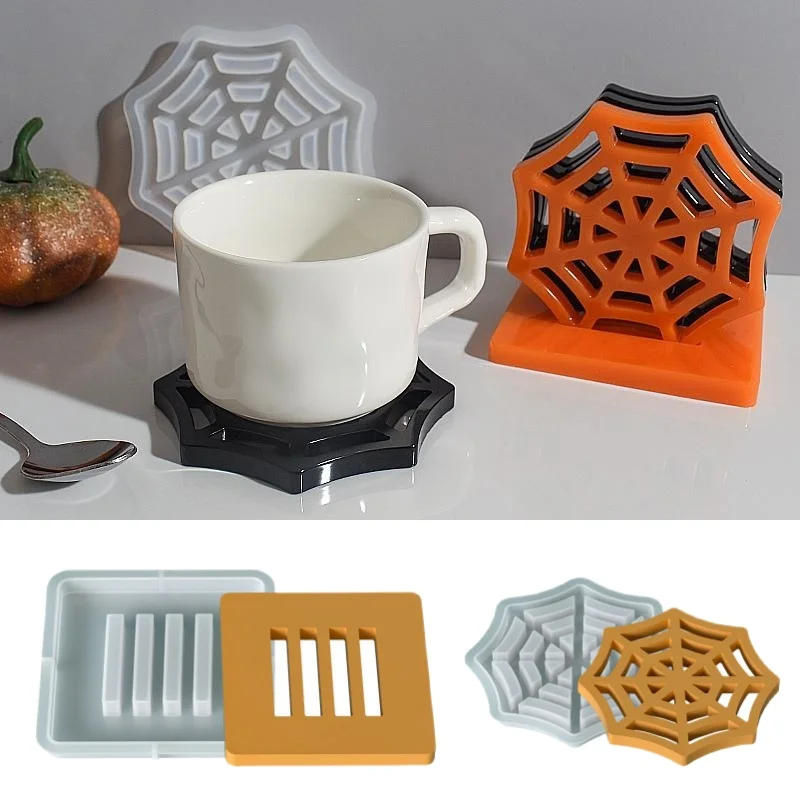 

DIY Хэллоуин паутина подставка силиконовая смола форма праздничный стол орнамент гипсовые формы для бетона чашка коврик для хранения основание литье